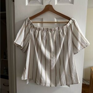 Vince Camuto Off-Shoulder Blouse - Cream and Tan Stripes